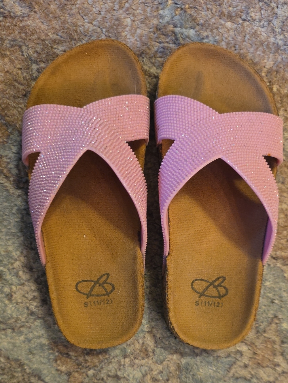 Girls' Pink Sparkle Crisscross Slide Sandals by Bobbie brooks